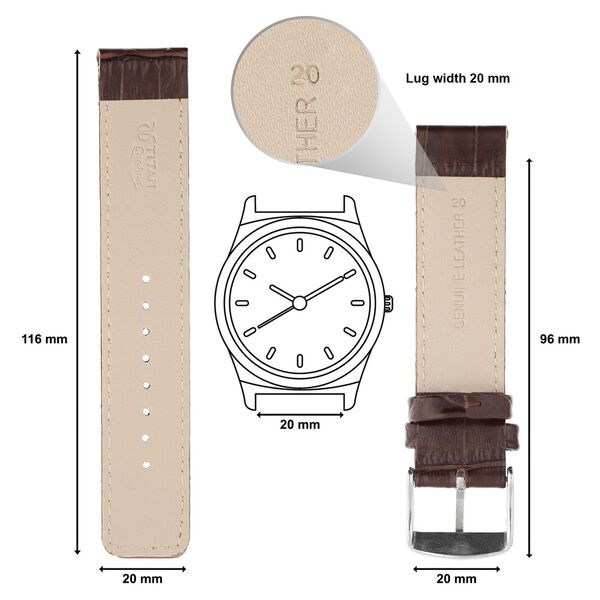 20 mm Brown Genuine Leather Straps for Men - image number 1
