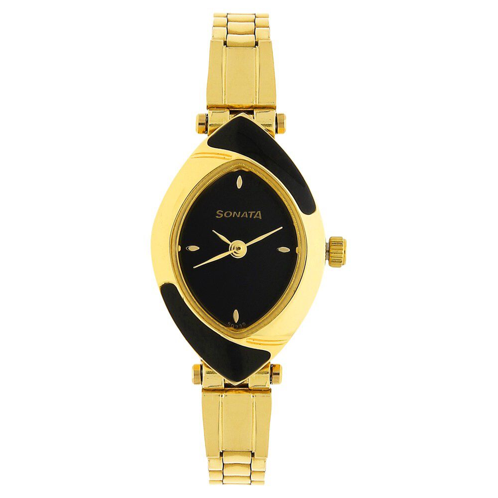 Buy Online Sonata Quartz Analog Black Dial Stainless Steel Strap Watch for Women ns8069ym04 Titan