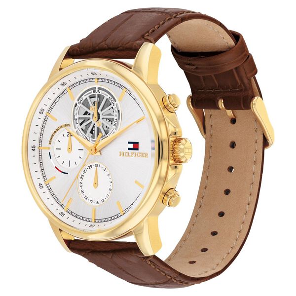 Tommy Hilfiger Quartz Multifunction Silver Dial Brown Leather Strap Watch for Men - image number 1