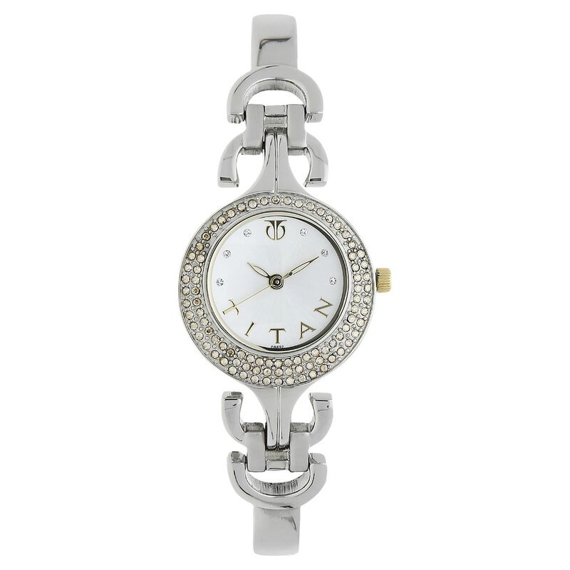 Titan Quartz Analog Silver Dial Stainless Steel Strap Watch for Women