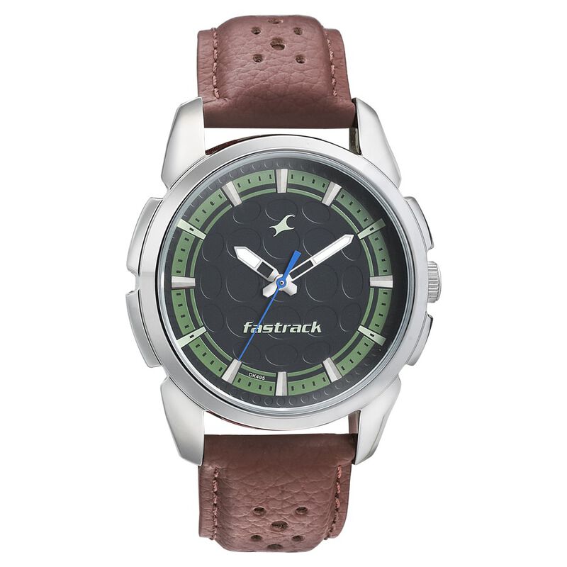Fastrack Sunburn Quartz Analog Black Dial Leather Strap Watch for Guys - image number 1