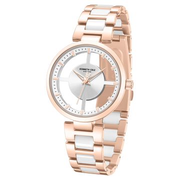 Kenneth Cole Quartz Analog Silver Dial Rose Gold Colour Ceramic Strap Watch For Women