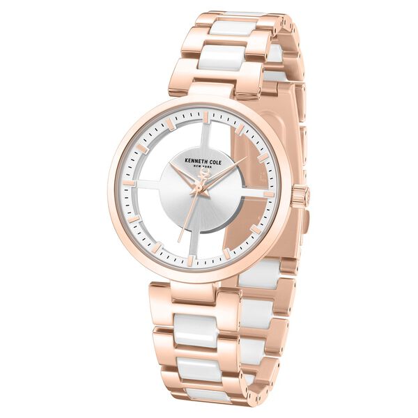 Kenneth Cole Quartz Analog Silver Dial Rose Gold Colour Ceramic Strap Watch For Women - image number 1