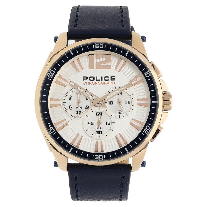 Police Quartz Chronograph Silver Dial Leather Strap Watch for Men