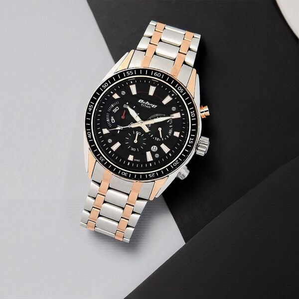 Buy Online Titan Octane Black Chronograph Stainless Steel Strap