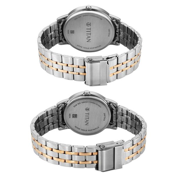 Titan Bandhan Eternal Pair Analog with Date and Black Dial Dual Tone Stainless Steel Strap Watch for Couples - image number 4