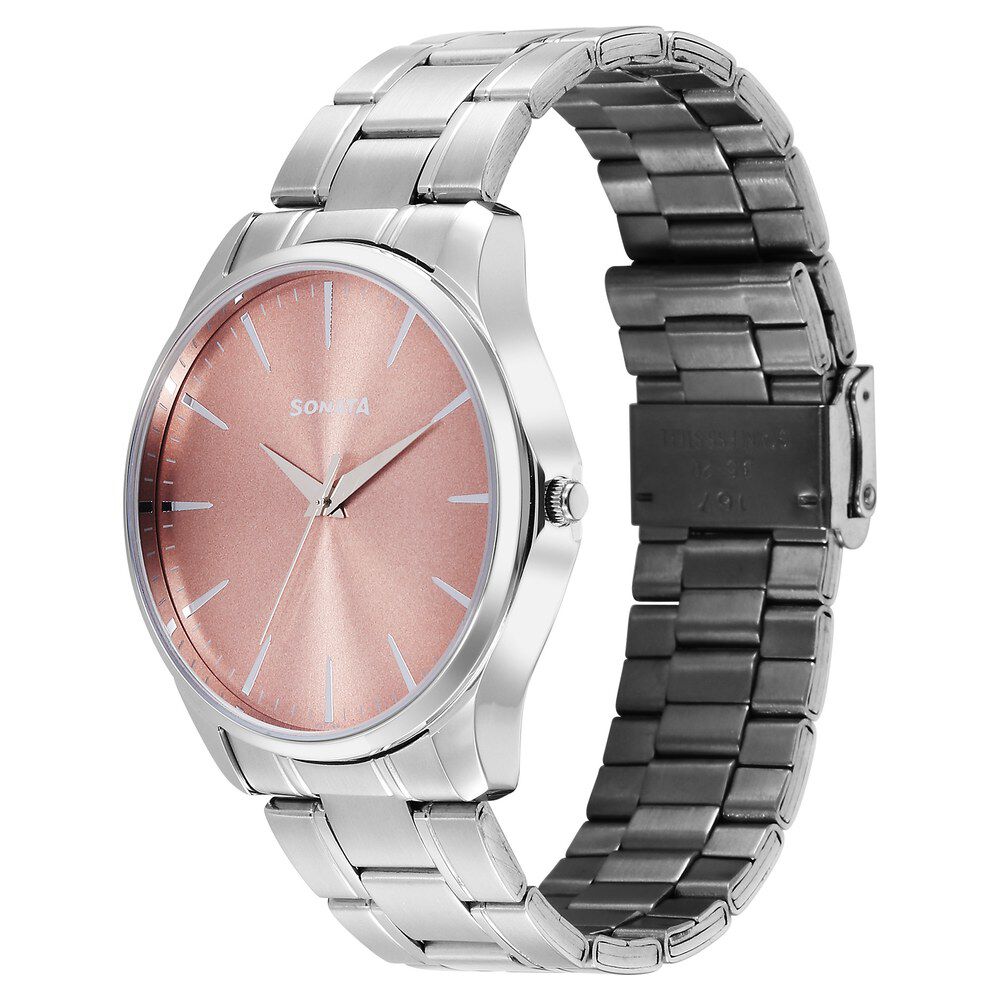Buy Online Sonata Ease Watches For Men With Metal Strap And Rose