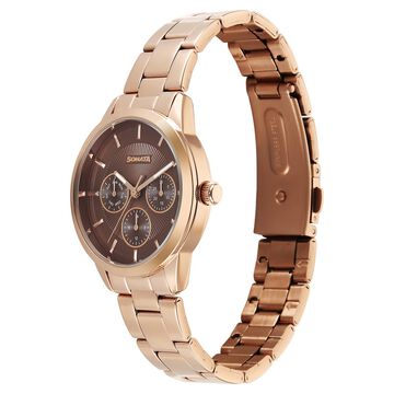 Sonata Festive Quartz Multifunction Brown Dial Metal Strap Watch For Women