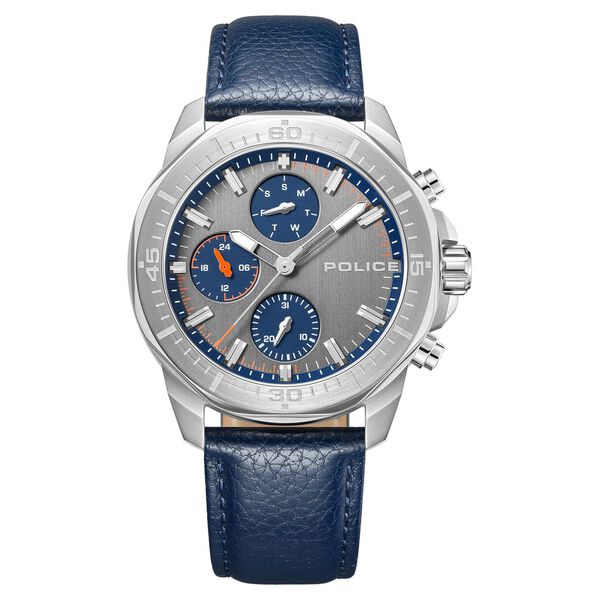 Police Quartz Multifunction Grey Dial Blue Leather Strap Watch For Men - image number 0