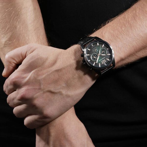 Police Quartz Multifunction Green Dial Black Leather Strap Watch for Men - image number 4