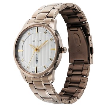 Titan Regalia Opulent Quartz Analog with Day and Date White Dial Brown Metal Strap Watch For Men