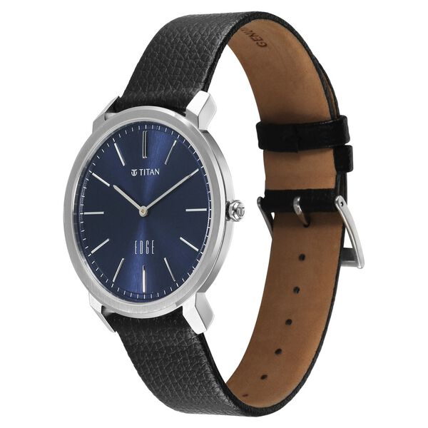 Edge Meister Quartz Analog Blue Dial Black Leather Strap Watch For Men - image number 4
