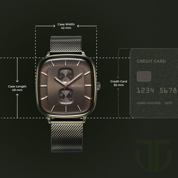 Titan Avant Garde Quartz Multifunction Brown Dial With Green Color Stainless Steel Strap Watch For Men - image number 2