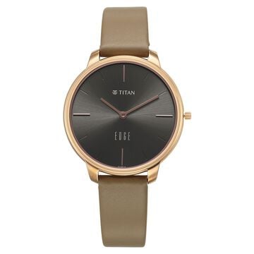 Women Edge Black Dial Black Leather Strap Watch