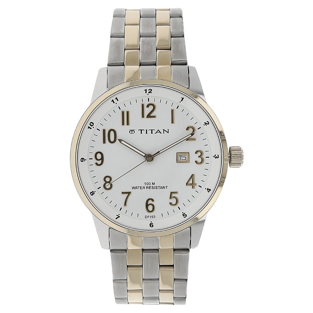 Titan Quartz Analog with Date White Dial Stainless Steel Strap Watch for Men