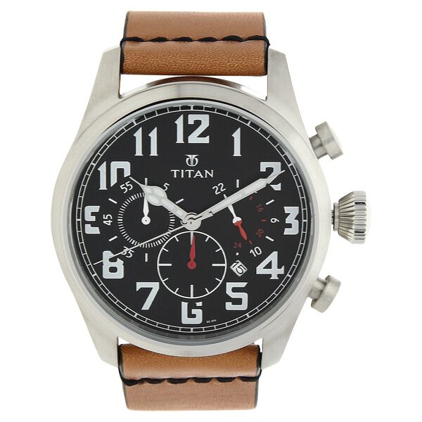 Titan Chronograph Black Dial Quartz Leather Strap watch for Men - image number 0
