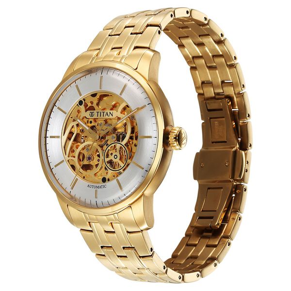Titan Golden Heart Skeletal Automatic Analog with Silver Dial Yellow Gold Stainless Steel Strap Watch for Men - image number 3