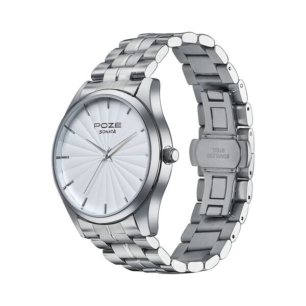 Sonata Poze Quartz Analog White Dial Metal Strap Watch For Men - image number 3