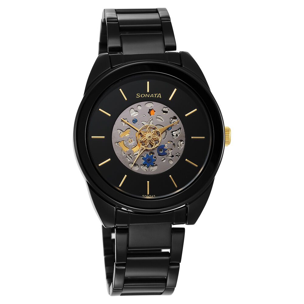 Buy Online Sonata Unveil Quartz Multifunction Black Dial Stainless Steel Strap Watch for Women 8182km01 p Titan
