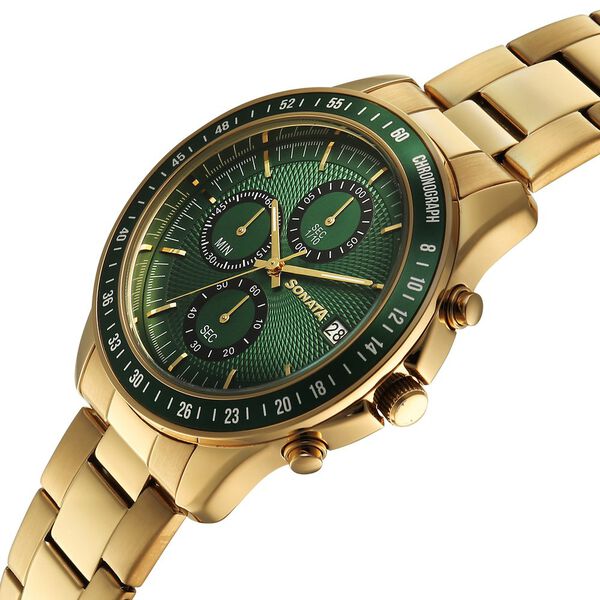 Sonata Chronos Quartz Analog with Date Green Dial Golden Colour Stainless Steel Strap Watch For Men - image number 4