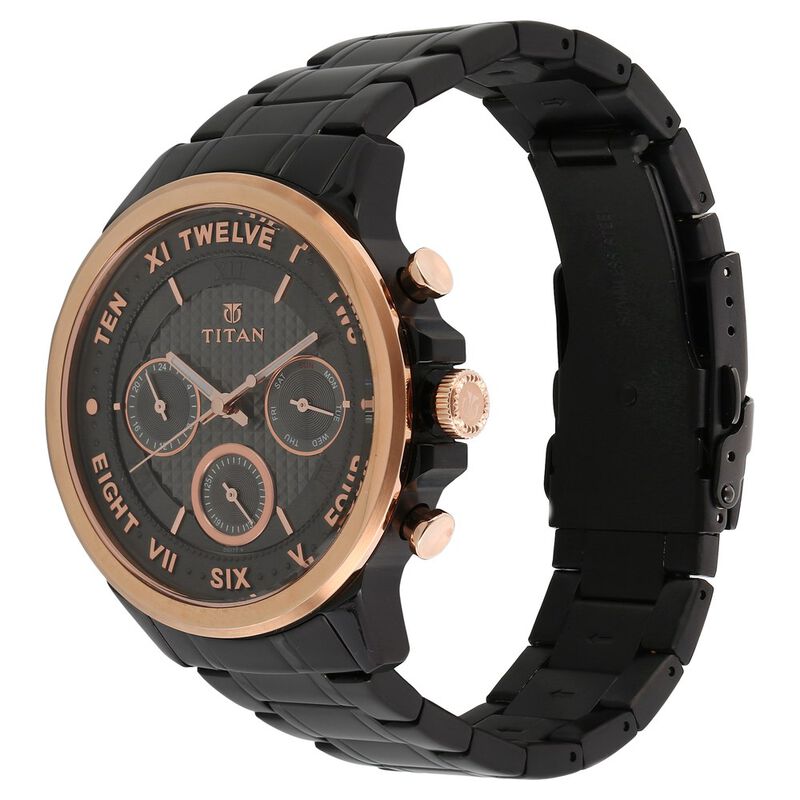 Titan Quartz Multifunction Anthracite Dial Stainless Steel Strap Watch for Men - image number 1