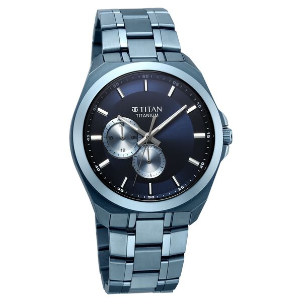 Titan Classique Titanium Sapphire  Multifunction Blue Dial Blue Titanium Strap Watch For Men - image number 1