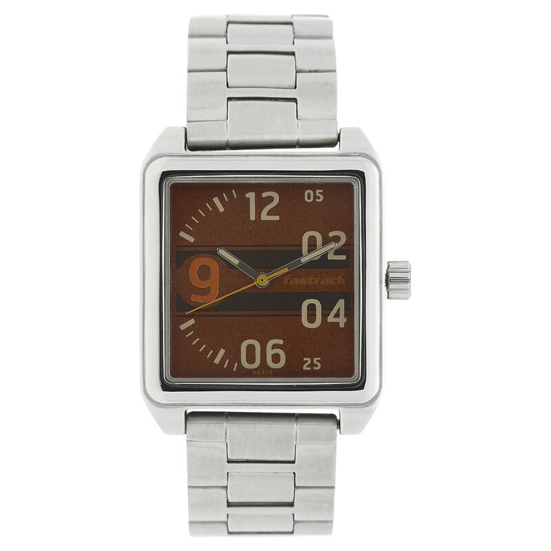 Fastrack Bare Basics Quartz Analog Brown Dial Stainless Steel Strap Watch for Guys