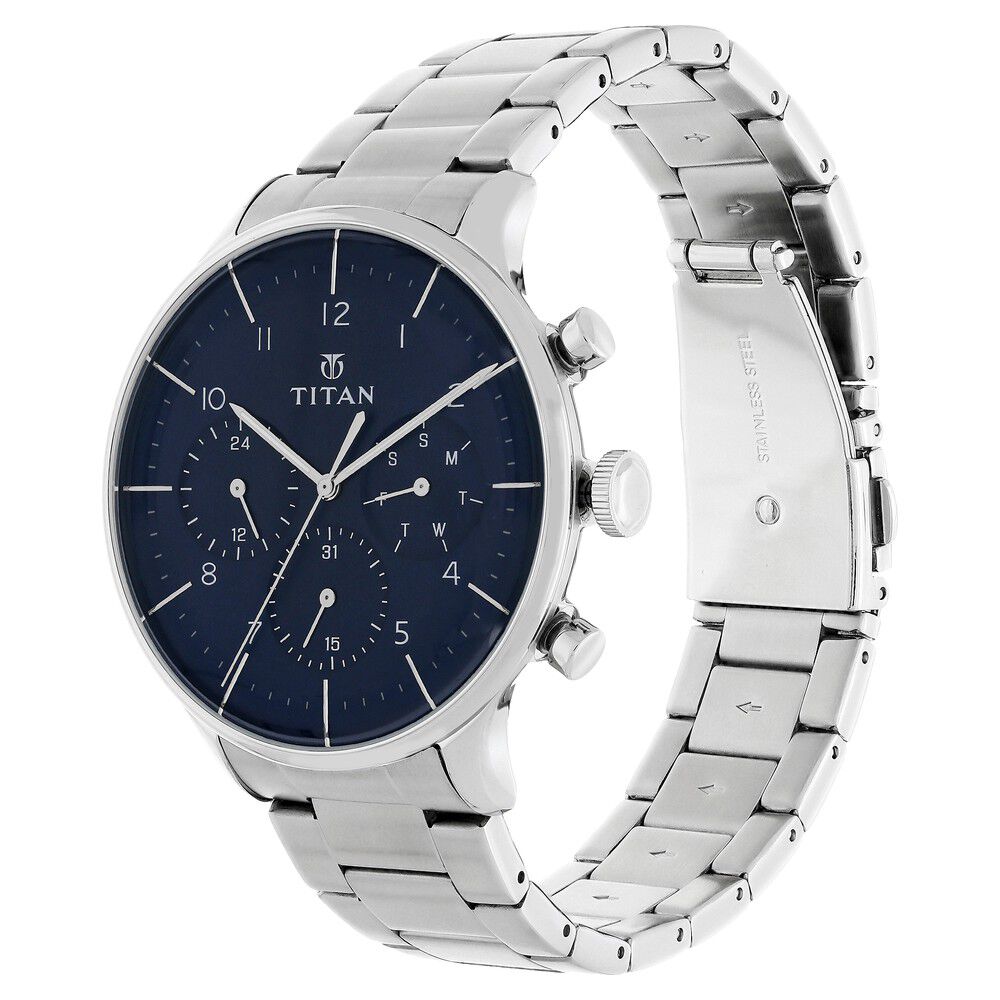 Buy Online Titan Quartz Multifunction Blue Dial Stainless Steel