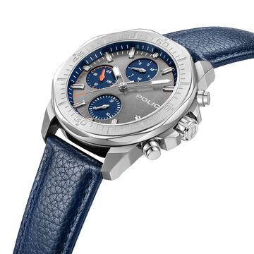 Police Quartz Multifunction Grey Dial Blue Leather Strap Watch For Men