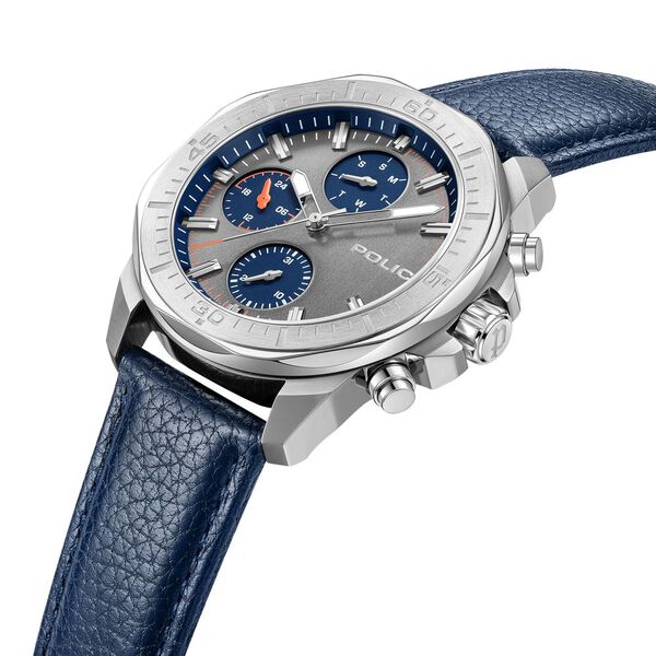 Police Quartz Multifunction Grey Dial Blue Leather Strap Watch For Men - image number 3