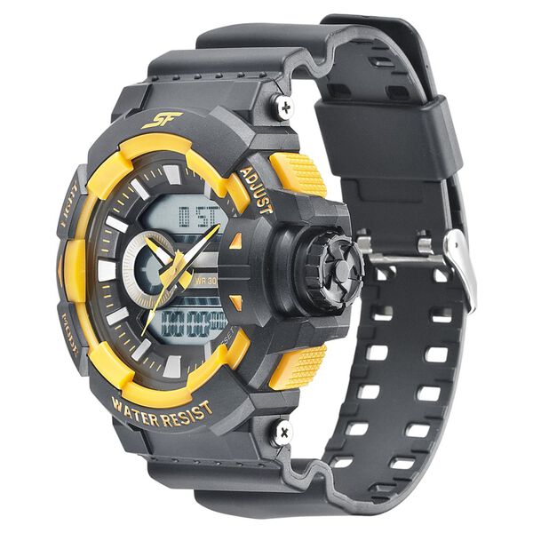 SF Quartz Analog Digital Black Dial PU Strap Watch for Men - image number 1