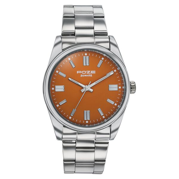 Poze Poze Quartz Analog Brown Dial Silver Metal Strap Watch For Men - image number 1