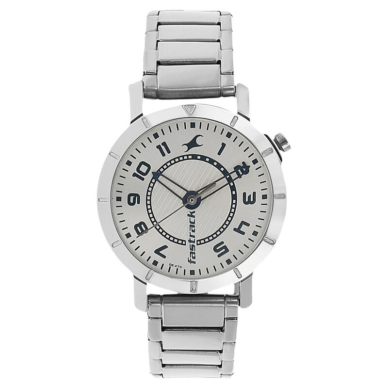 Fastrack Quartz Analog Silver Dial Stainless Steel Strap Watch for Girls
