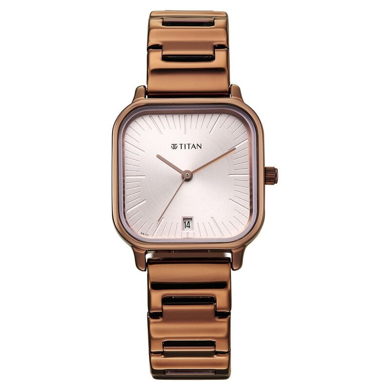 Titan Neo Quartz Analog with Date Grey Dial Brown Metal Strap Watch For Women