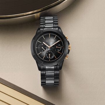 Titan Quartet Black Dial Analog with Day and Date Steel and Ceramic Strap watch for Men