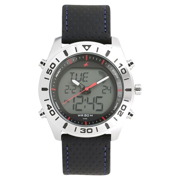 Fastrack Quartz Analog Digital Red Dial Leather Strap Watch for Guys - image number 0