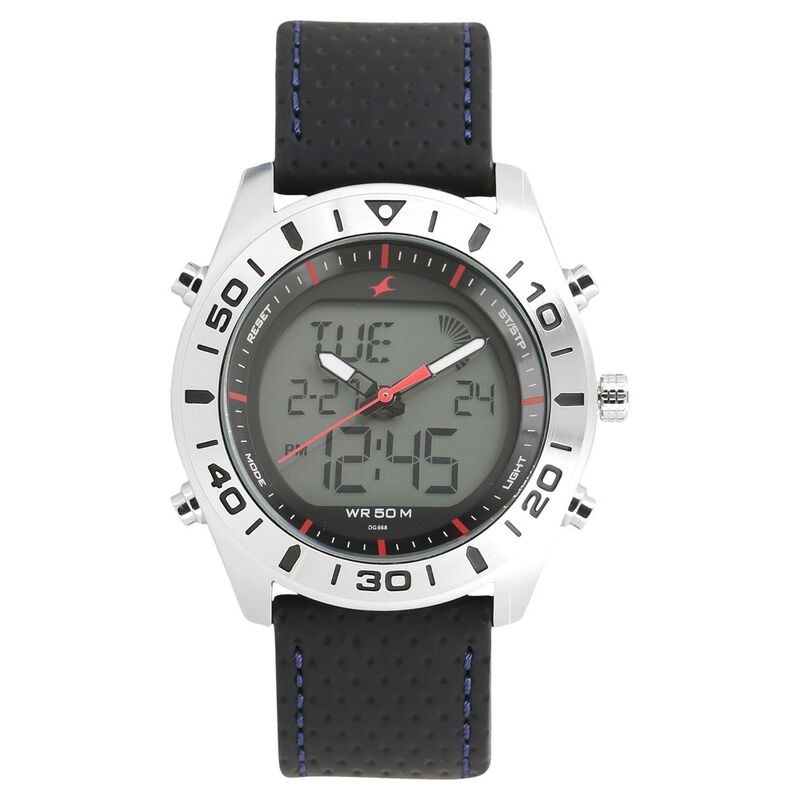 Fastrack Quartz Analog Digital Red Dial Leather Strap Watch for Guys