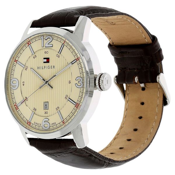 Tommy Hilfiger Quartz Analog Beige Dial Leather Strap Watch for Men - image number 1