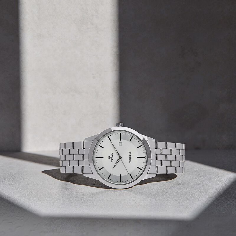 Titan Quartz Analog with Date White Dial Stainless Steel Strap Watch for Men