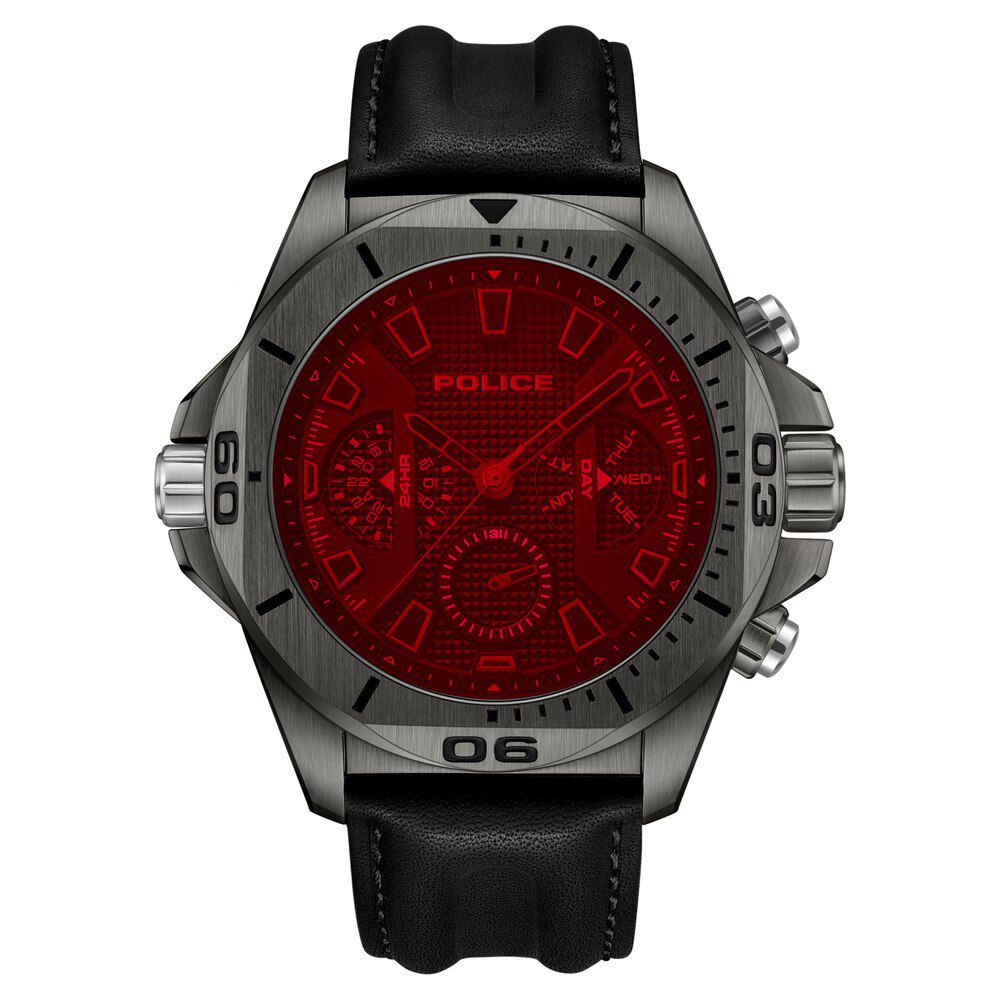Police Quartz Multifunction Black Leather Strap for Men-image-9