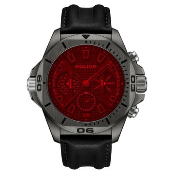 Police Quartz Multifunction Black Leather Strap for Men