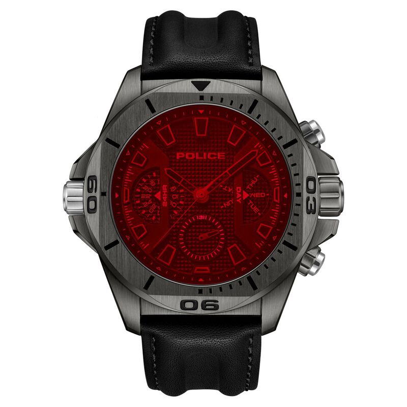 Police Quartz Multifunction Black Leather Strap for Men