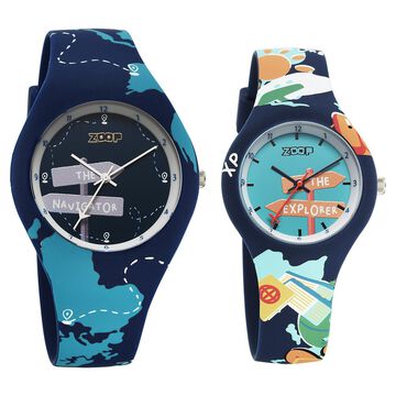 Zoop Parent & Child Analog Pair Watch with White Dial & Multicoloured Strap for Boys Girls Kids, from House of Titan