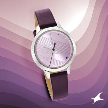 Fastrack Stunners Quartz Analog Purple Dial Leather Strap Watch for Girls