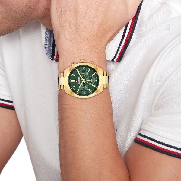 Tommy Hilfiger Quartz Chronograph Green Dial Golden Stainless Steel Strap Watch For Men - image number 3