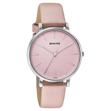 Sonata Pastel Play Quartz Analog Pink Dial Leather Strap Watch For Women