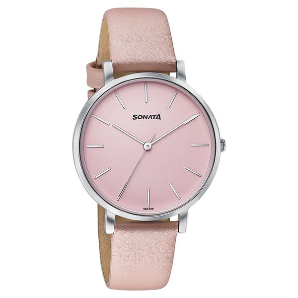 Sonata Pastel Play Quartz Analog Pink Dial Leather Strap Watch For Women - image number 1
