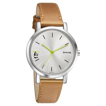 Sonata Play Silver Dial Women Watch With Leather Strap
