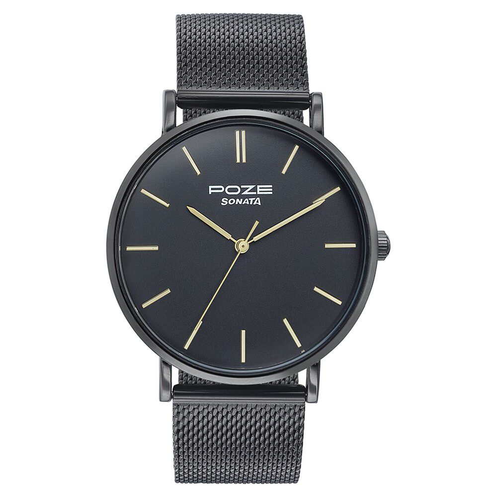 Buy Online Sonata Poze Quartz Analog Black Dial Black Metal Strap Watch For Men sp70034nm01w Titan