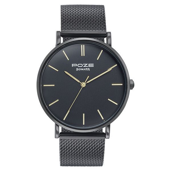 Sonata Poze Quartz Analog Black Dial Black Metal Strap Watch For Men - image number 1